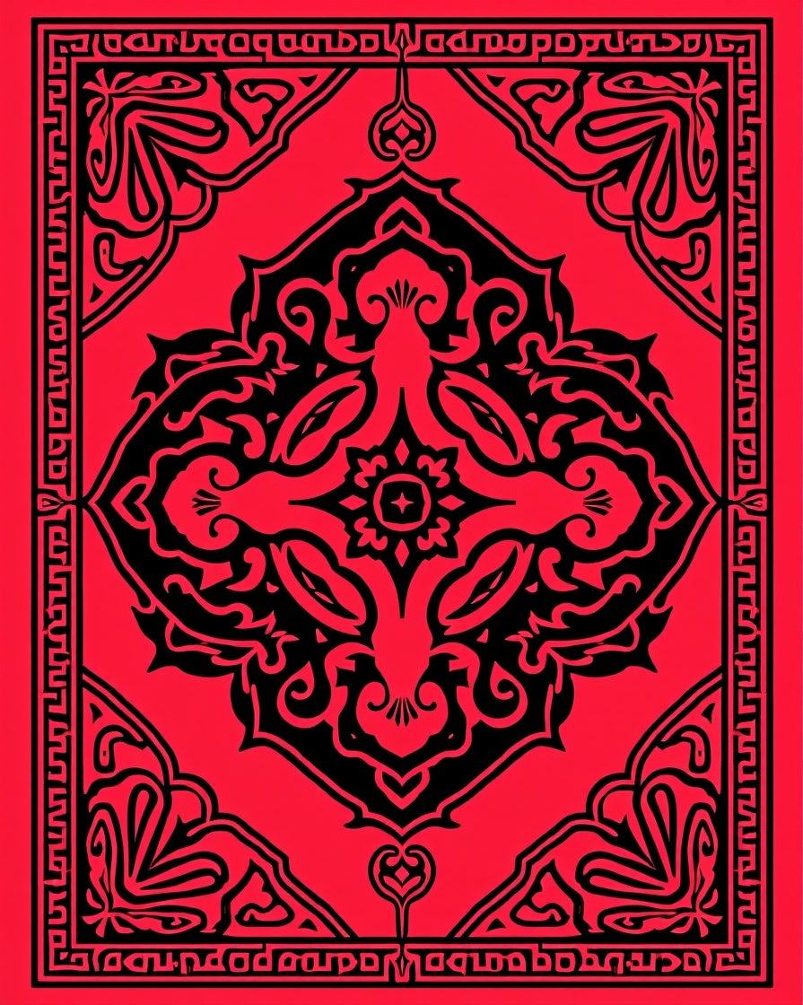 Bold Red Black Mandala Design Rug