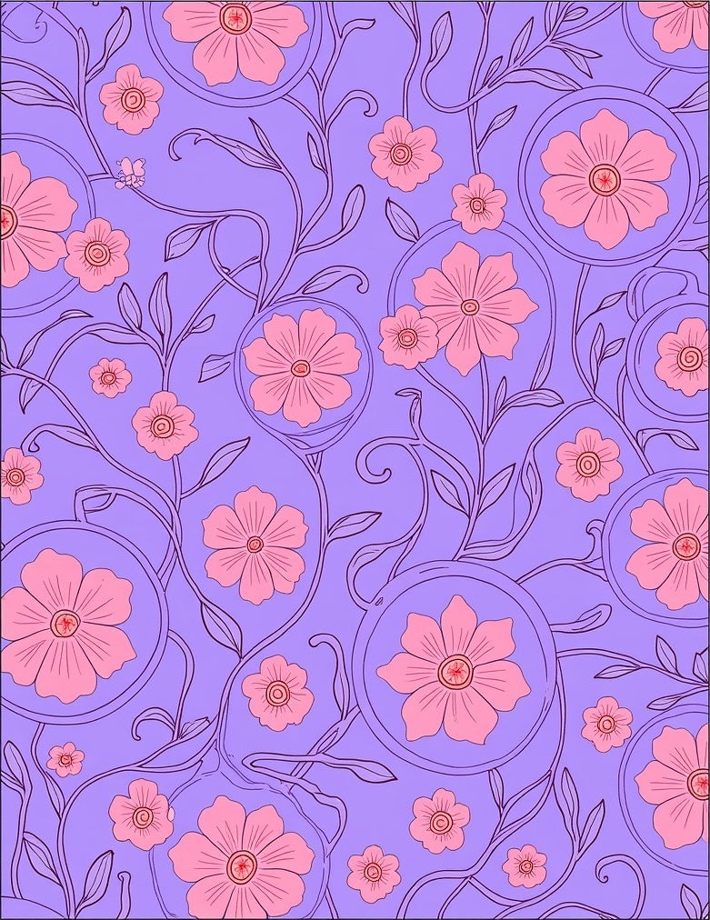 Floral Vine Pattern with Pink Blossoms Rug
