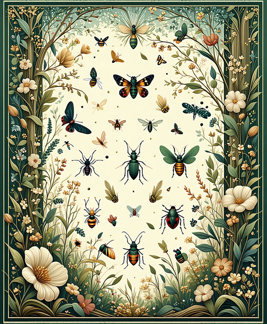 Nature Insect And Floral Pattern Rug