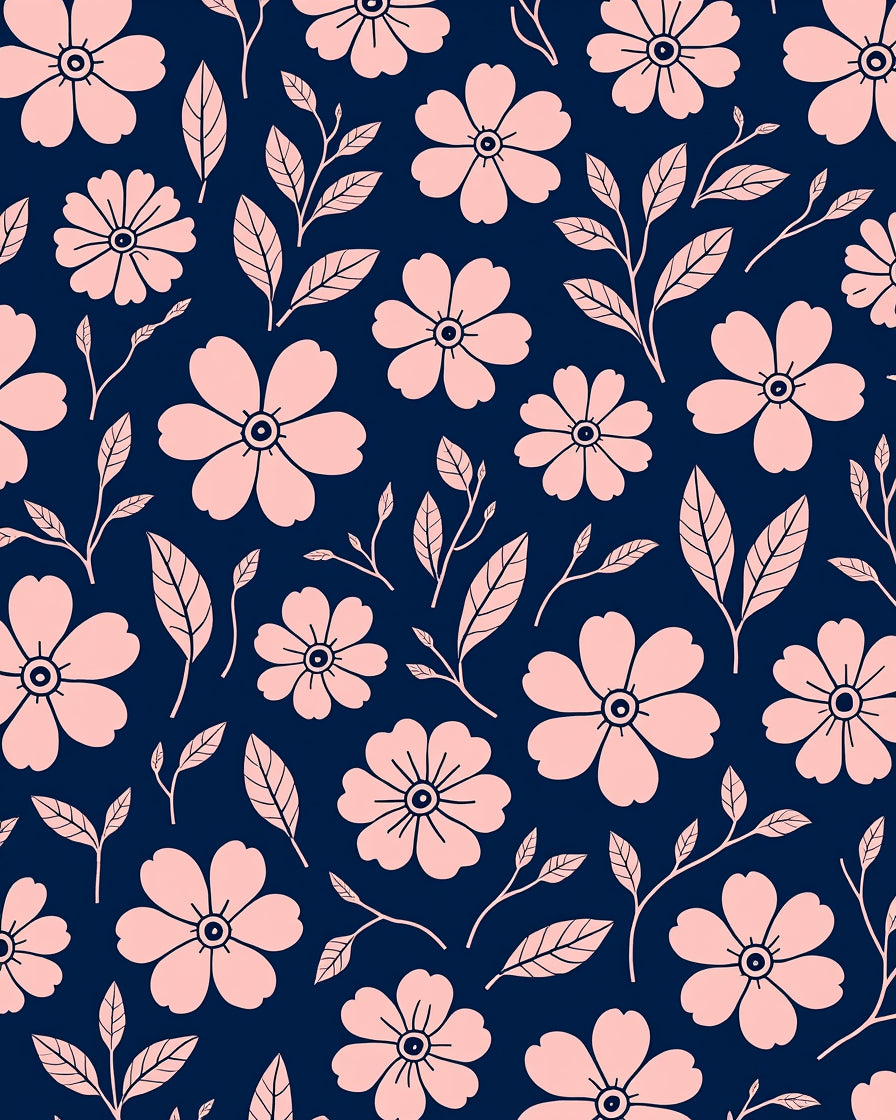 Pink Floral Vines Dark Blue Rug