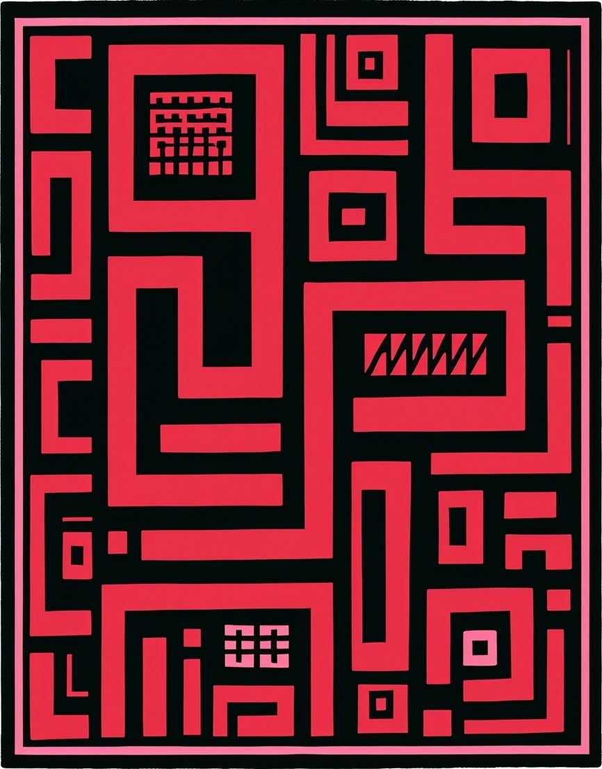 Bold Red Geometric Maze Rug