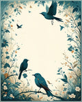Whimsical Blue Birds Floral Nature Rug