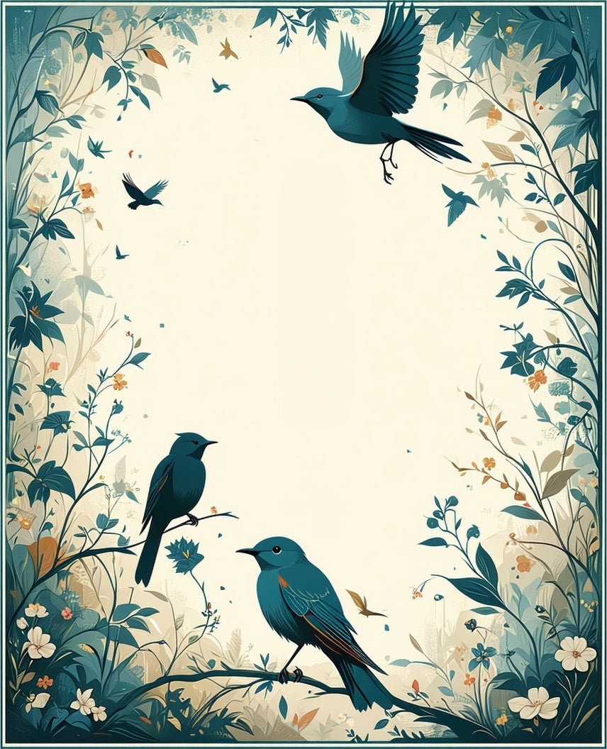 Whimsical Blue Birds Floral Nature Rug