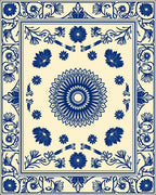 Classic Blue Floral Mandala Pattern Rug