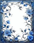 Blue Floral Swirls Border Design Rug