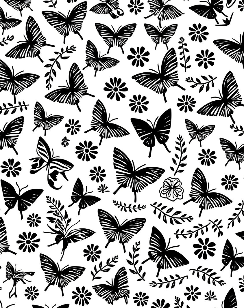 Black Butterfly Floral Pattern Rug