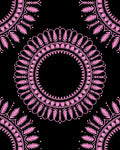 Pink Medallion Foliage Black Contemporary Rug