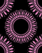 Pink Medallion Foliage Black Contemporary Rug