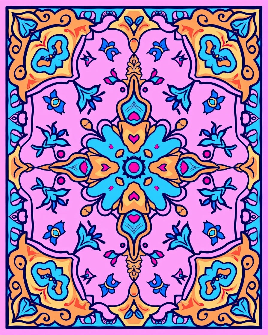 Pink Floral Medallion Garden Design Rug