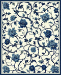 Classic Blue Floral Vine Pattern Rug