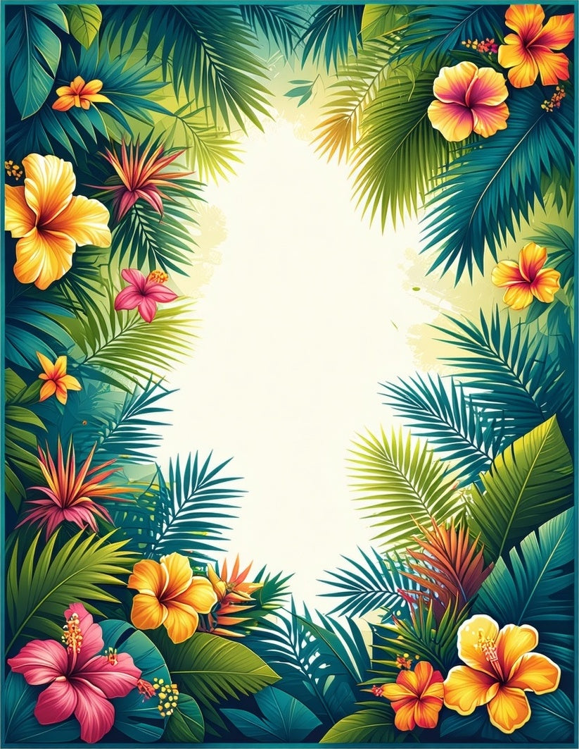 Vibrant Tropical Floral Lush Leaves Rug