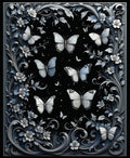 Elegant Silver Butterfly Floral Design Rug
