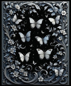 Elegant Silver Butterfly Floral Design Rug