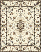Antique Floral Medallion Cream Brown Rug