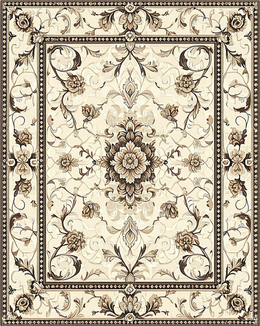 Antique Floral Medallion Cream Brown Rug