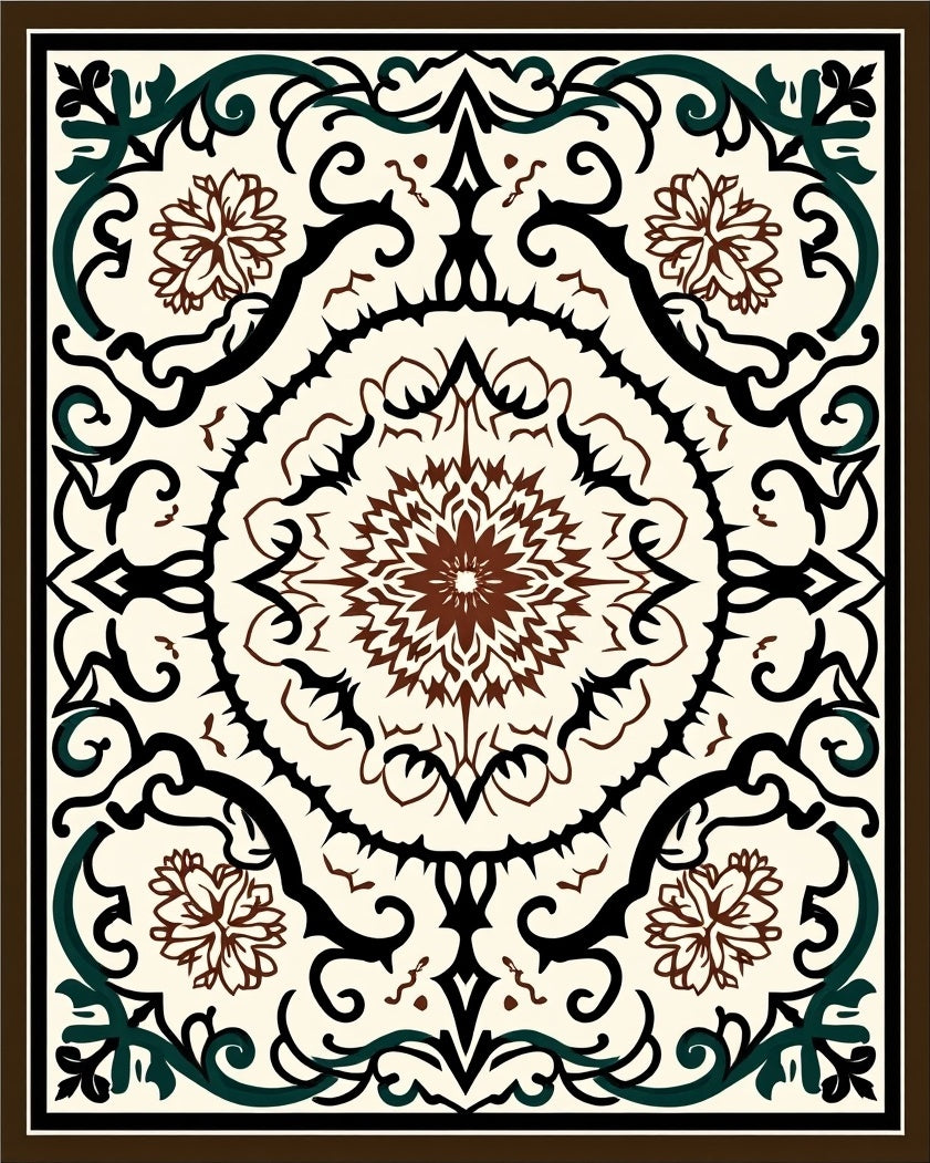 Ornate Floral Mandala Pattern Rug