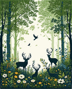 Forest Creatures Foliage Pattern Rug