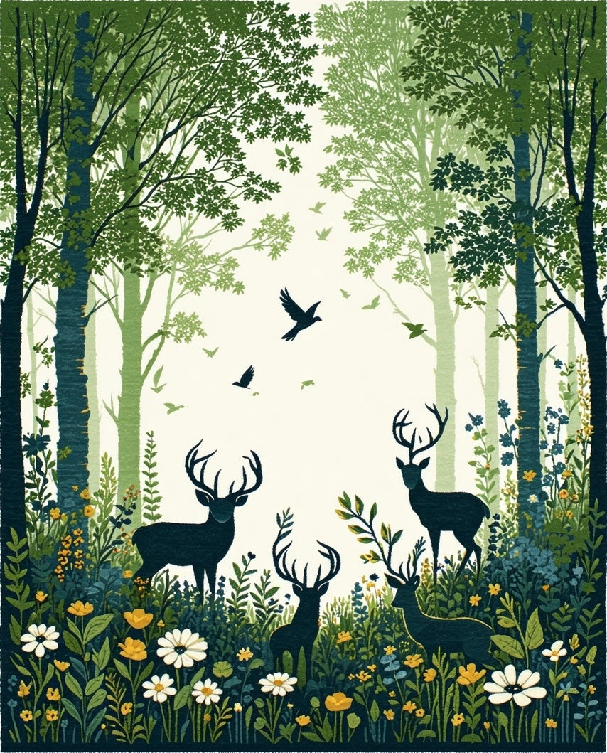 Forest Creatures Foliage Pattern Rug