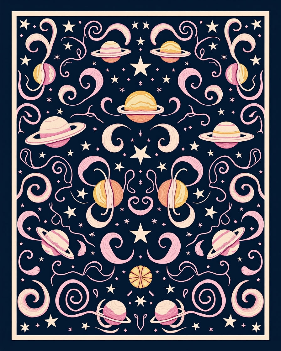 Cosmic Pink and Gold Celestial Swirls Rug