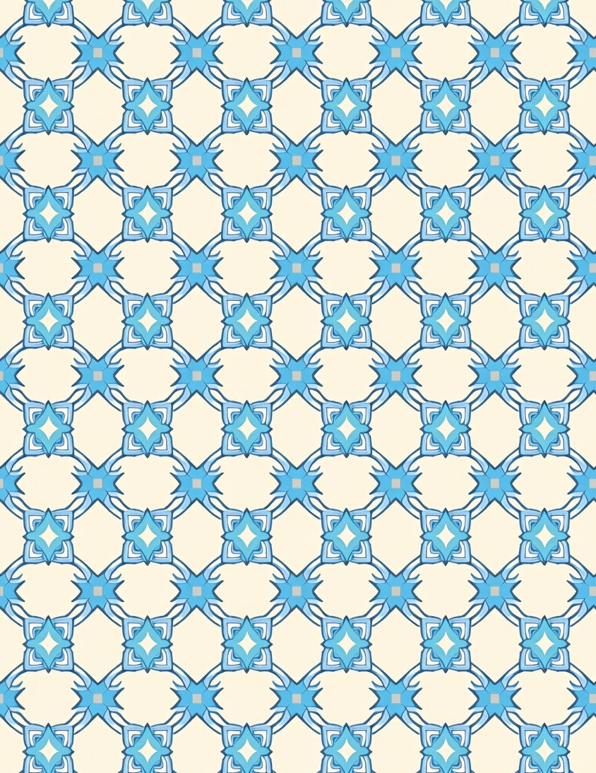 Blue Interlocking Geometric Floral Design Rug