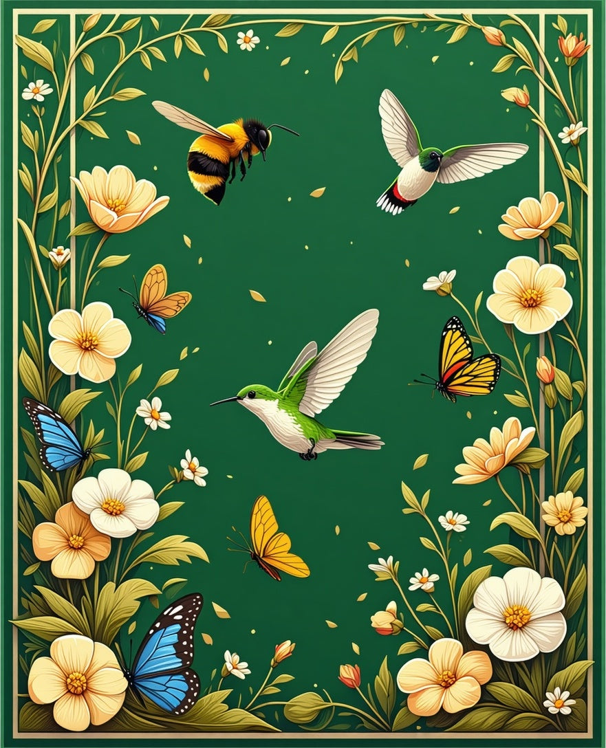 Nature's Garden Butterflies Hummingbirds Bees Rug