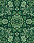 Intricate Green Floral Medallion Pattern Rug