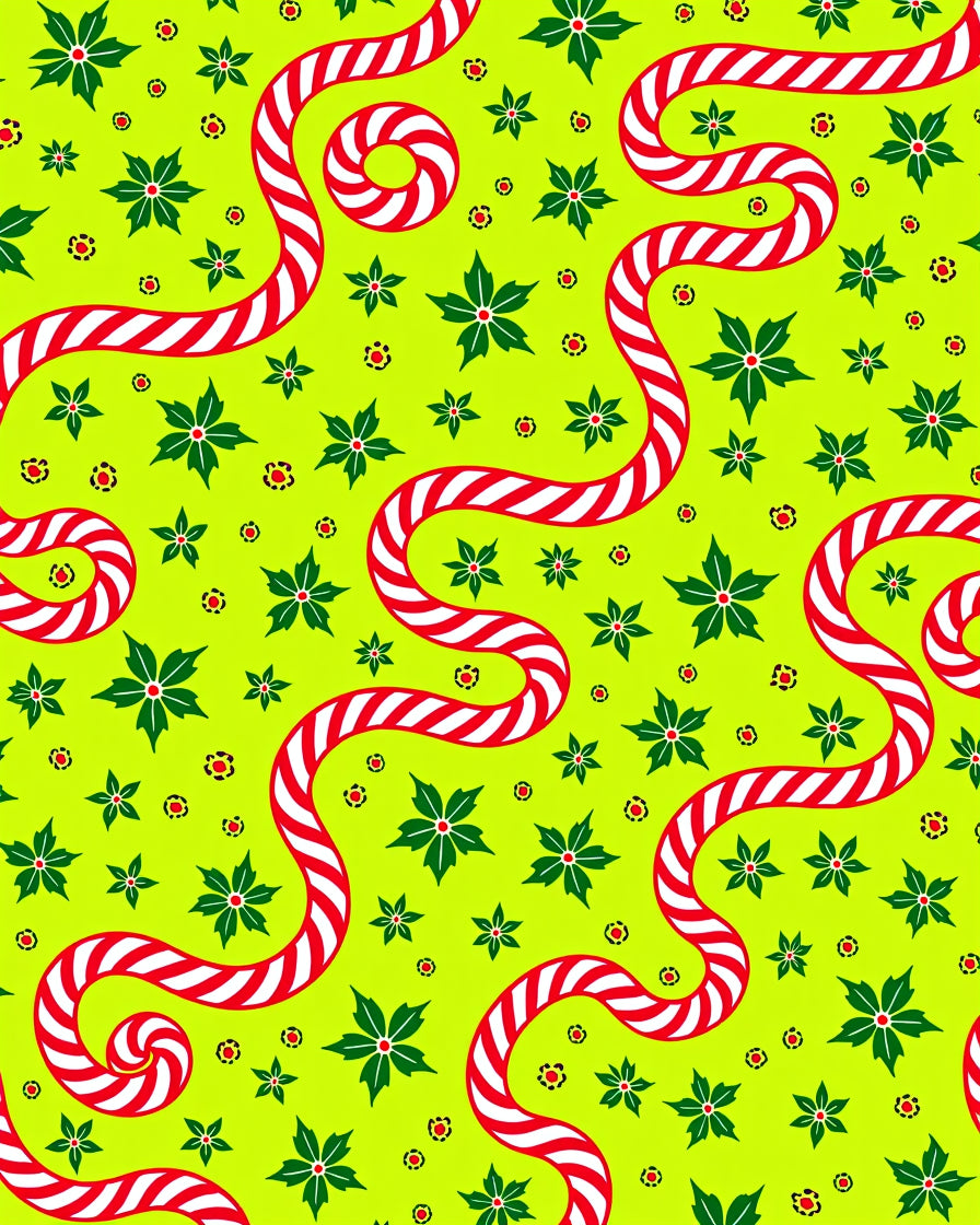 Lime Green Candy Cane Poinsettia Swirl Rug
