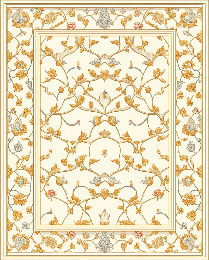 Elegant Floral Scrollwork Motif Rug