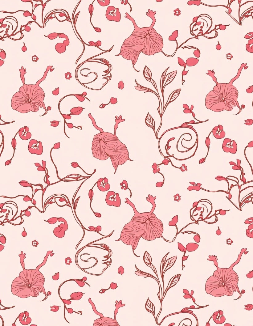 Pink Floral Vines Pattern Rug