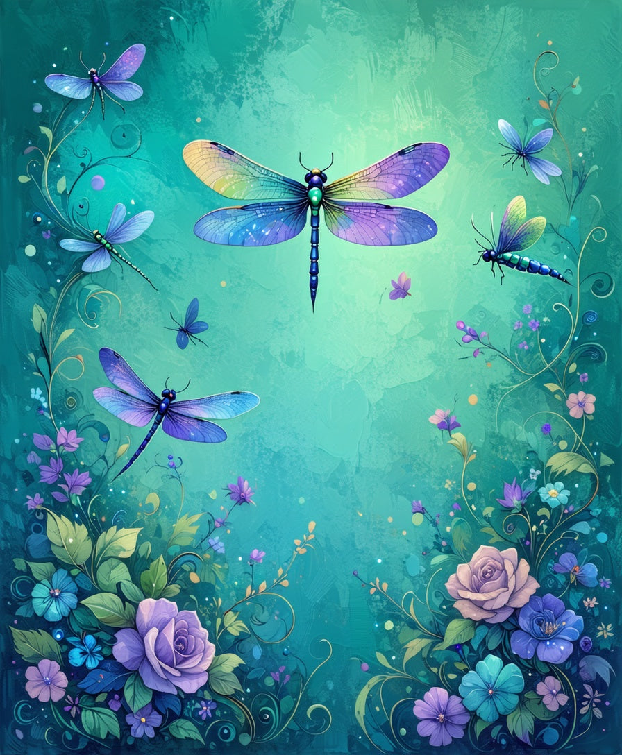 Whimsical Dragonfly Floral Garden Pattern Rug
