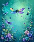 Whimsical Dragonfly Floral Garden Pattern Rug