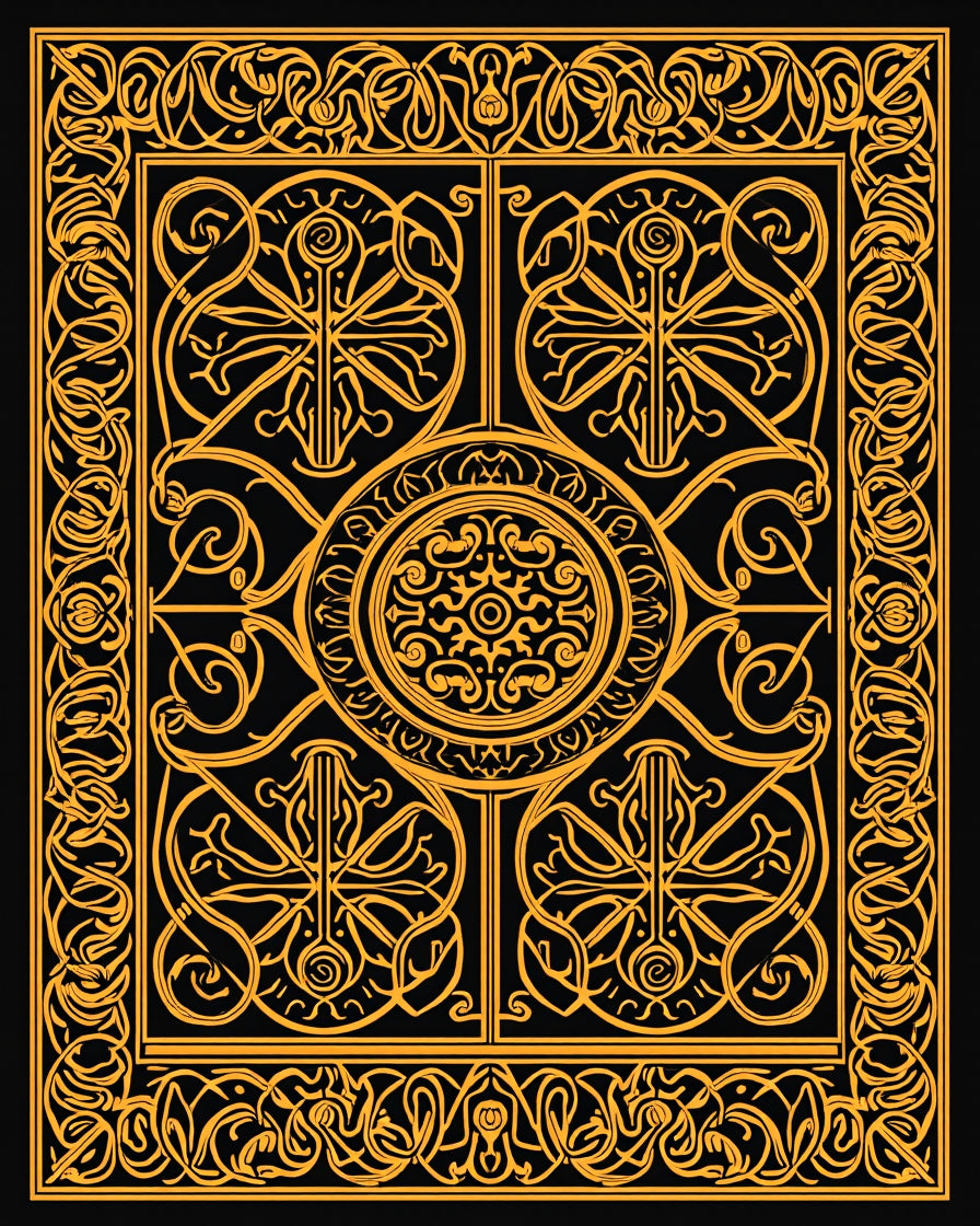 Intricate Gold Celtic Knot Pattern Rug
