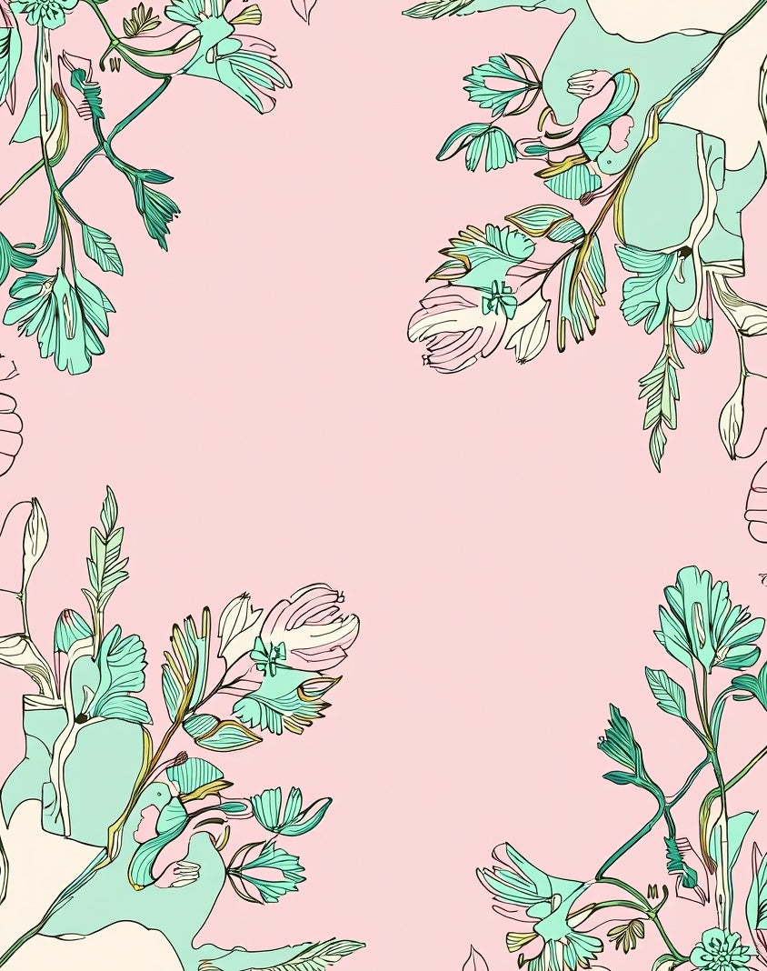 Botanical Branches On Pale Pink Rug
