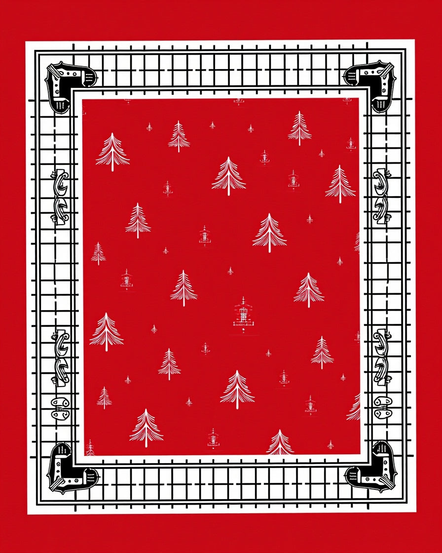 Crimson White Christmas Tree Border Rug