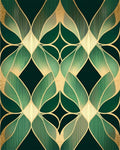 Art Deco Golden Green Leaf Pattern Rug