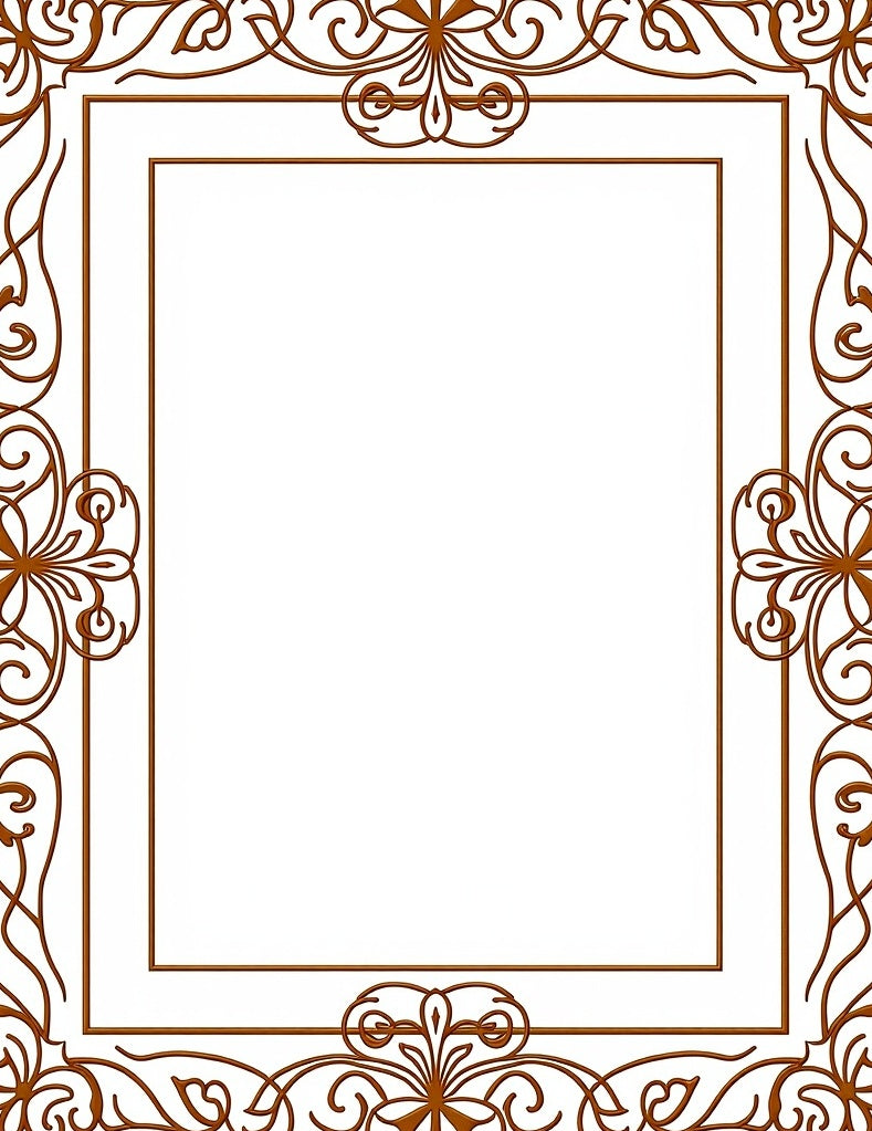 Ornate Brown Scroll Filigree Frame Rug