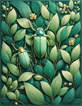 Green Insects Leafy Botanical Pattern Rug