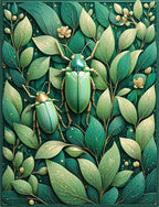 Green Insects Leafy Botanical Pattern Rug