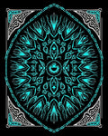Symmetrical Cyan Abstract Mandala Design Rug