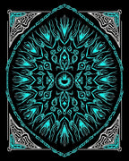 Symmetrical Cyan Abstract Mandala Design Rug