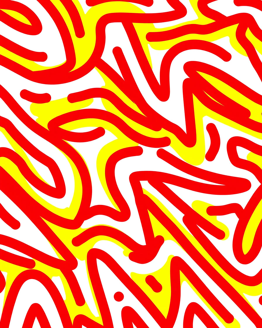 Red Yellow Wavy Abstract Rug