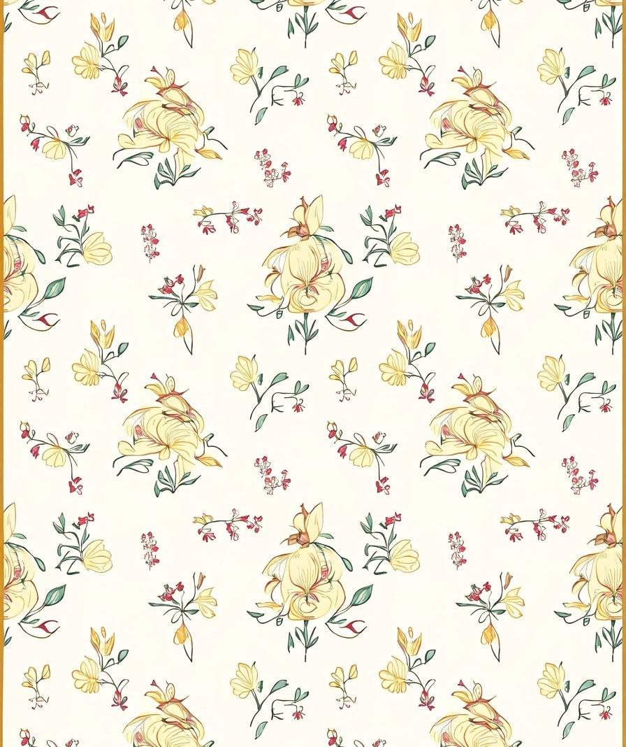 Delicate Yellow Floral Whimsical Pattern Rug