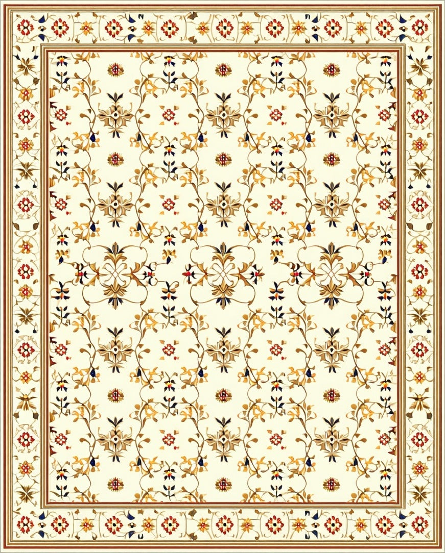 Cream Floral Vine Pattern Rug