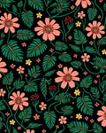 Vibrant Floral Design On Black Canvas Rug