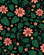 Vibrant Floral Design On Black Canvas Rug