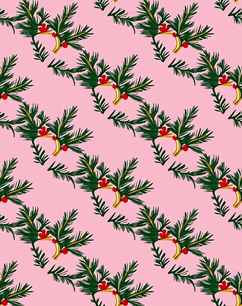Pink Pine Sprig and Berry Garland Rug