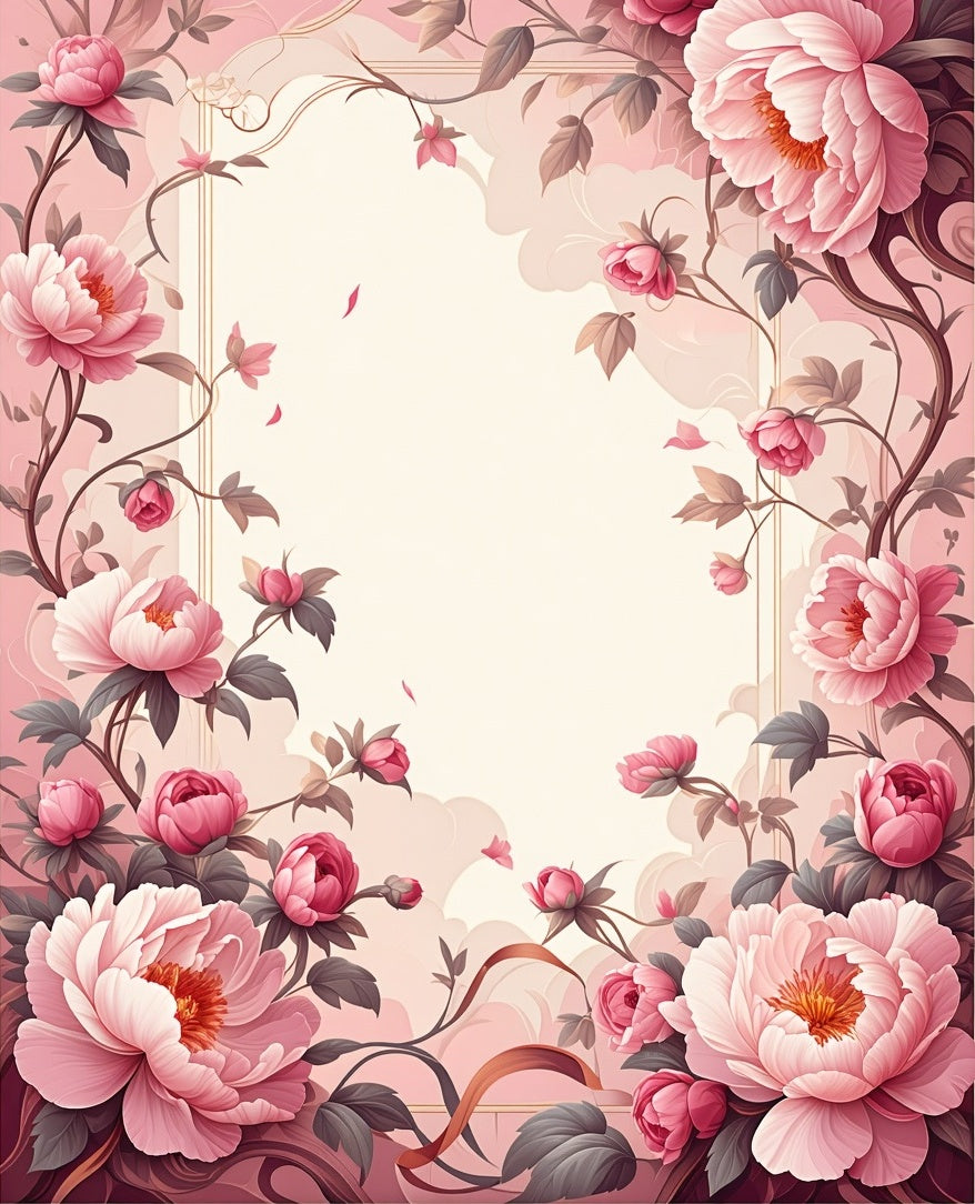 Floral Vines Pink Peonies Design Rug