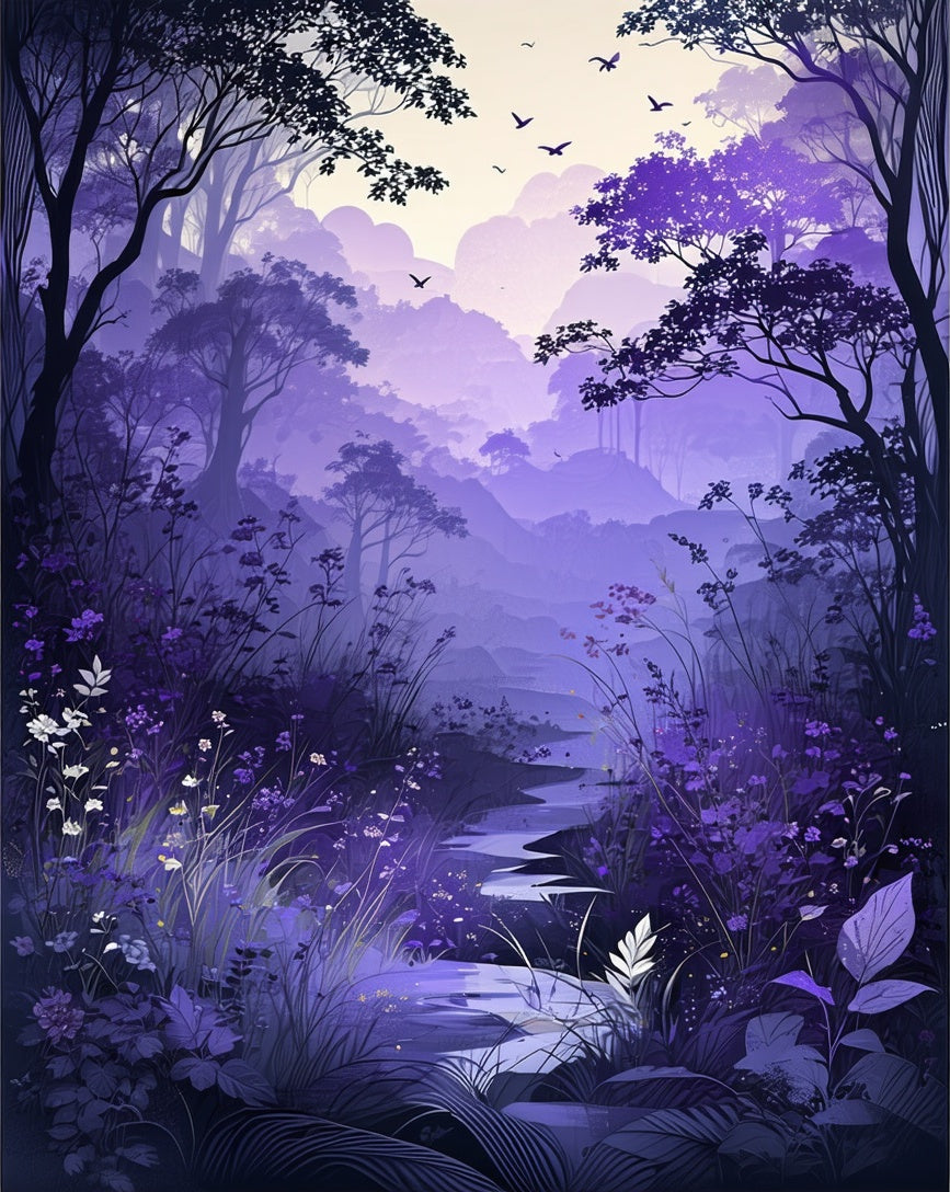 Enchanted Forest Misty Purple Landscape Rug