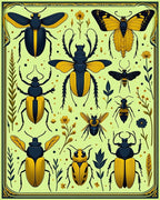 Bold Black Yellow Insect Garden Pattern Rug