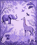 Whimsical Jungle Animals Purple Design Rug